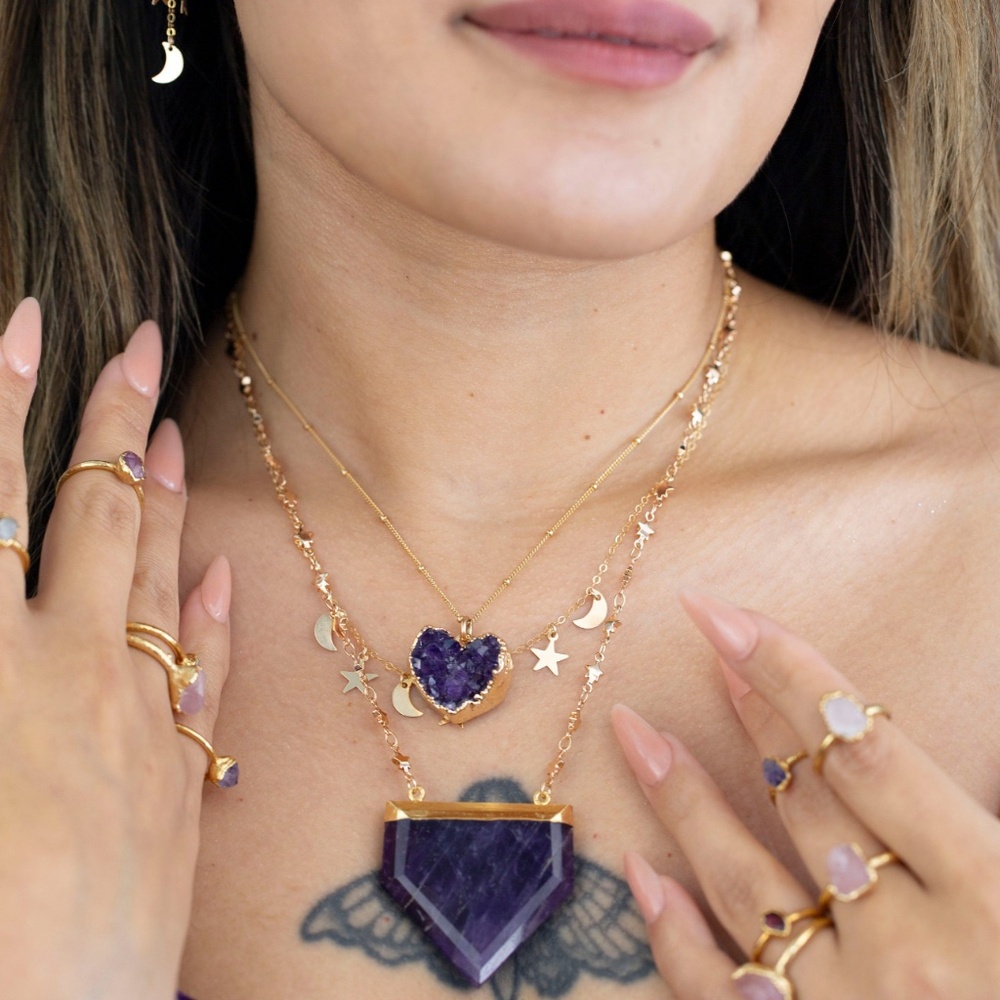 CHUNKY Amethyst third eye chakra pendant necklace